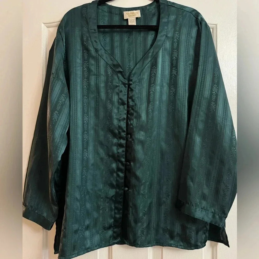 Gold Label Victoria's Secret Vintage Satin Nightgown Dark Forest Green Large EUC
